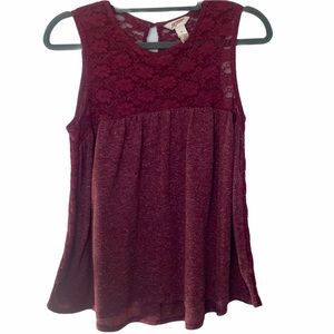 Arizona Lace Sleeveless Top Burgandy Size M